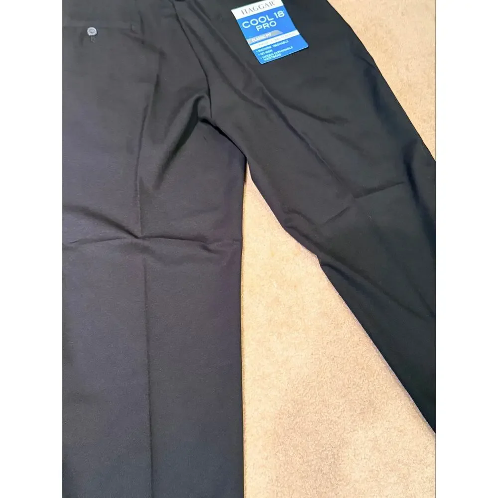 Haggar Cool 18 Pro Classic Fit Flat Front Pants Men's 36x29 Black NWT